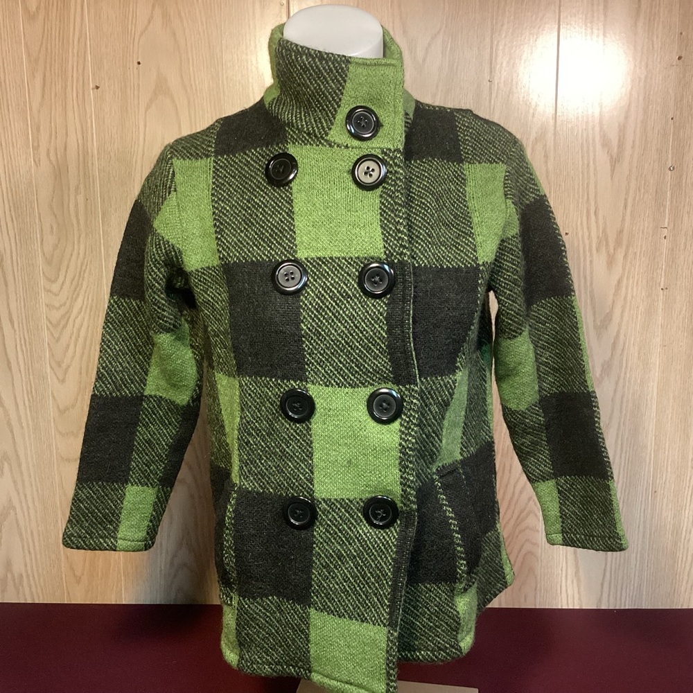Green & Black Plaid cropped wool jacket womens size medium Keren Hart